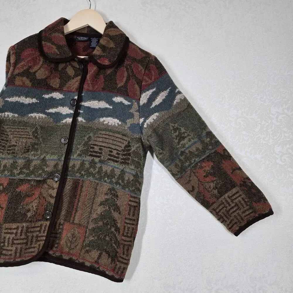 Y2K Sonoma Tapestry Cabin Jacket S Cottagecore Rustic Woodland Barn Coat - Picture 8 of 14